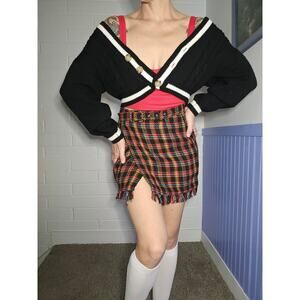 Vintage 80s Guess Mini skirt matching belt plaid colorful school girl preppy